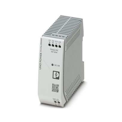 Phoenix Contact Switching Power Supply; UNO-PS/1AC/15DC/ 55W; 15VDC OUT; 3.7A; 85-264VAC IN; Single Phase; DIN Rail Mount; Plastic; Screw Connection